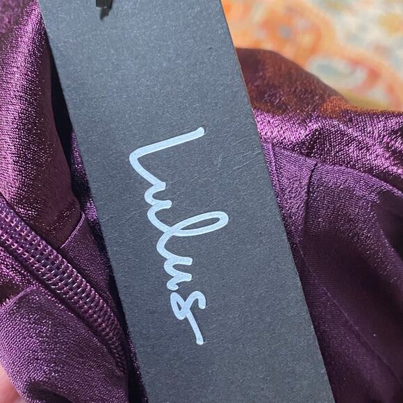 Lulus Make You Shine Satin Gown Mermaid Hem Maxi Dress Dark Purple NEW Womens M - Picture 8 of 8